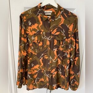 Barbour Heritage Women’s Cromwell Camo Shirt Orange Olive Brown Size 14